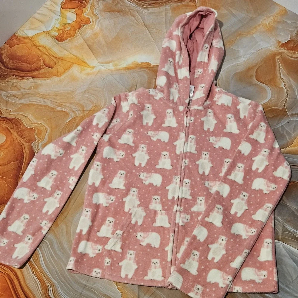 Gymboree Girls Size 12 Pink Polar Bear Fleece Hooded Zip Jacket